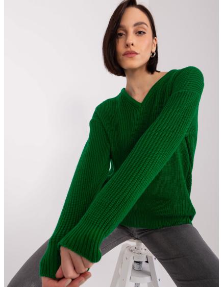 Dámský svetr oversize s vlnou RIANA tmavě zelený