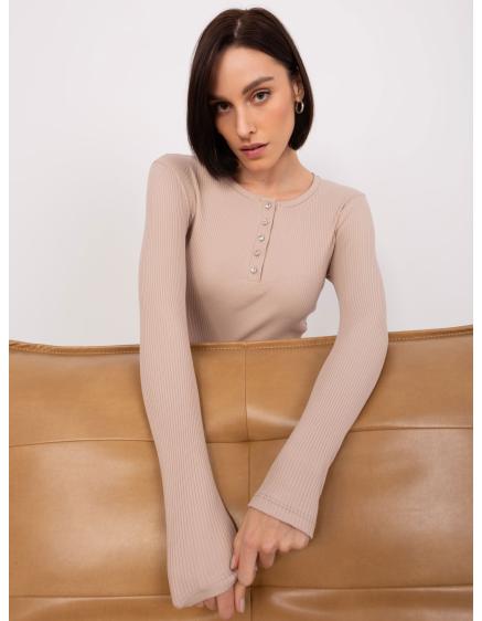 Levně Dámská halenka s kulatým výstřihem BASIC FEEL GOOD béžová