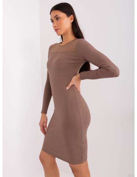 Levně Dámské šaty s dlouhým rukávem BASIC FEEL GOOD hnědé