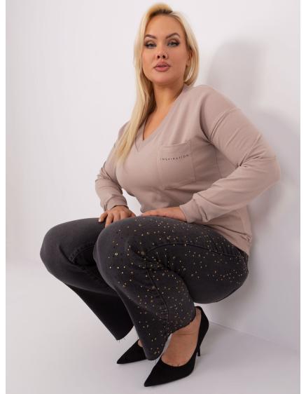 Dámská halenka s výstřihem do V plus size ALINA béžová