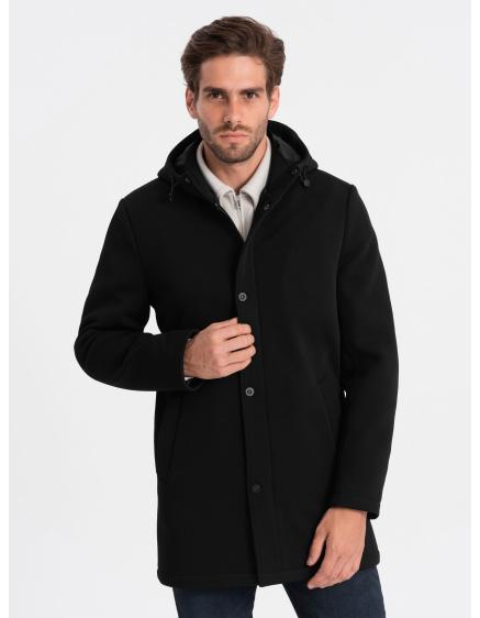 Pánský zateplený kabát s kapucí a skrytým zipem V1 OM-COWC-0110 černý