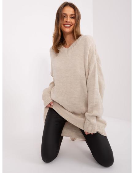 Levně Dámské šaty oversize pletené RUE PARIS béžové