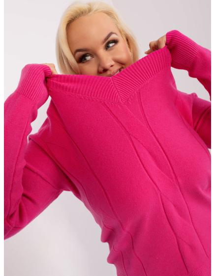 Dámský svetr s dlouhými rukávy plus size TEF tmavě růžový