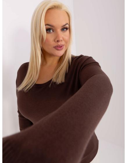 Dámský svetr s žebrovanými lemy plus size TEN hnědý