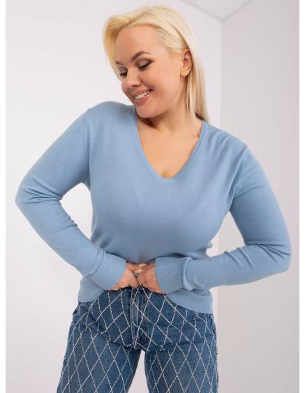 Dámský svetr z viskózové tkaniny vypasovaný plus size TEM světle modrý