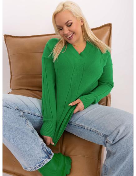 Dámský svetr s výstřihem do V plus size ZEH zelený