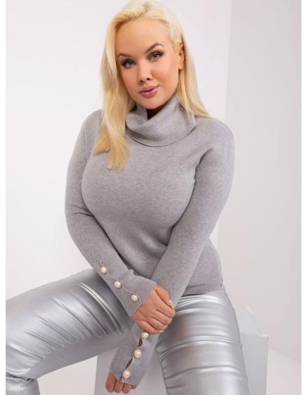 Dámský svetr s ozdobnými knoflíky plus size WES šedý