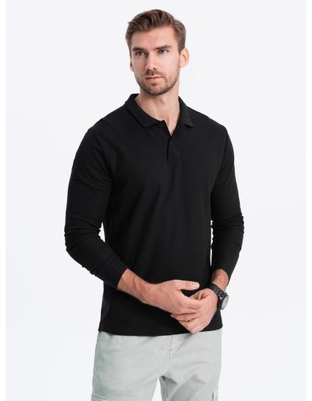 Levně Pánské tričko s dlouhým rukávem a polo límcem V2 OM-POBL-0114 černé