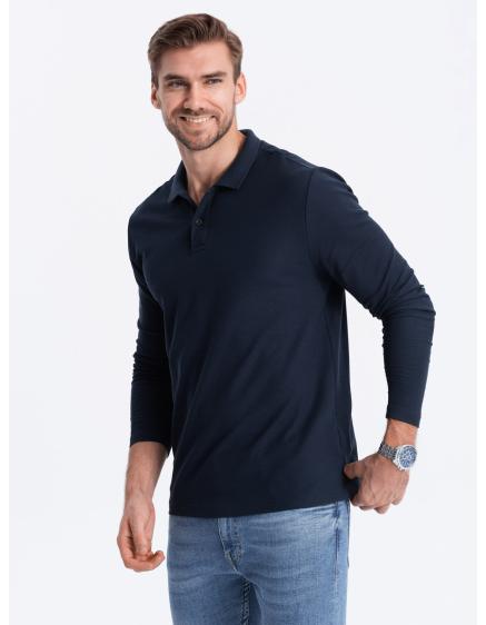Pánské tričko s dlouhým rukávem s polo límcem V3 OM-POBL-0114 tmavě modrý