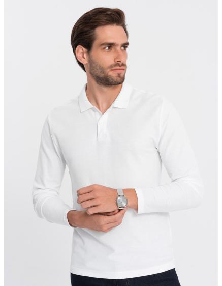 Levně Pánské tričko s dlouhým rukávem s polo límcem V1 OM-POBL-0114 bílý