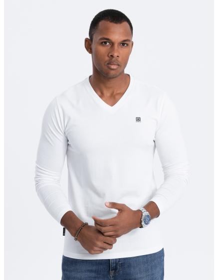 Levně Pánské tričko s dlouhým rukávem V-NECK bílý