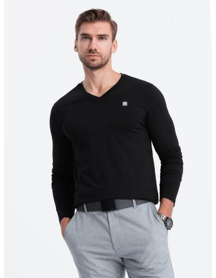 Levně Pánské tričko s dlouhým rukávem V-NECK černý
