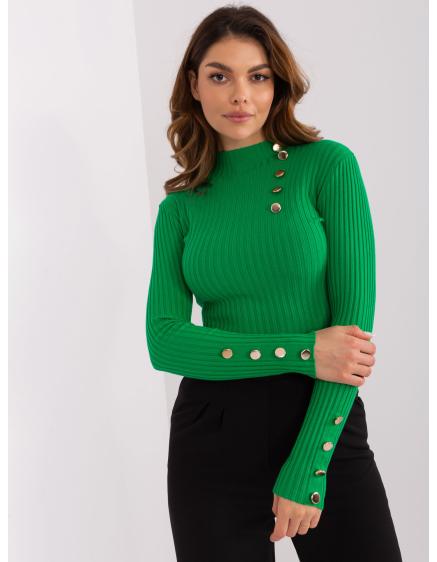 Dámský svetr s ozdobnými knoflíky MIX zelený
