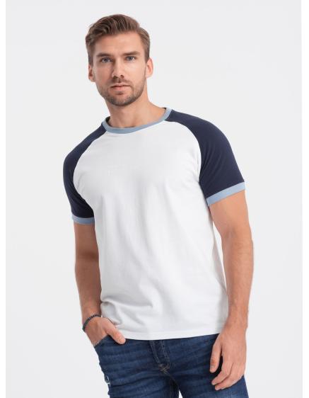 Pánské bavlněné tričko REGLAN bílé a tmavě modré