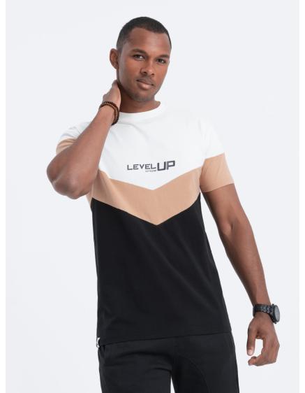 Pánské bavlněné tričko s logem V3 S1747 černé a hnědé
