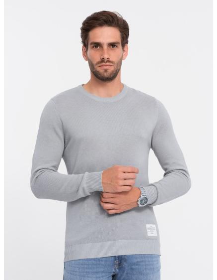 Pánský texturovaný svetr s půlkulatým výstřihem V5 OM-SWSW-0104 světle šedý