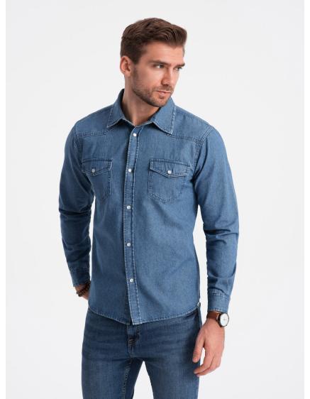 Pánská džínová košile na patentky s kapsami V2 OM-SHDS-0115 modrá