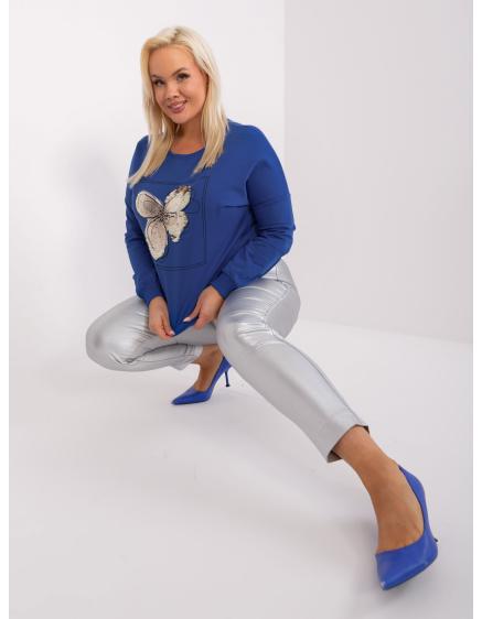 Levně Dámská halenka plus size s aplikací PER kobaltová