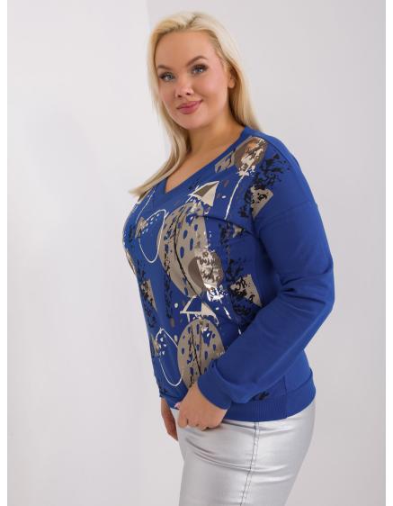 Levně Dámská halenka plus size s dlouhými rukávy AWI kobaltová