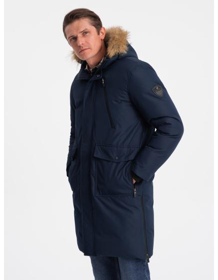 Pánská zimní bunda s odnímatelnou kožešinou z kapuce ALASKAN tmavě modrá