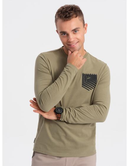 Pánské tričko s potiskem a dlouhým rukávem V2 OM-LSPT-0118 zelené