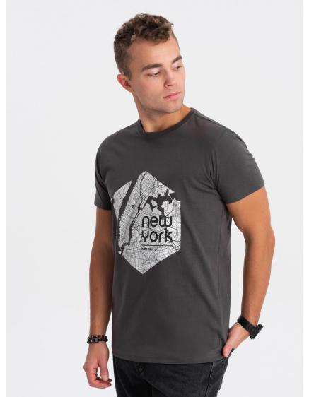 Pánské bavlněné tričko s potiskem V1 OM-TSPT-0169 šedé