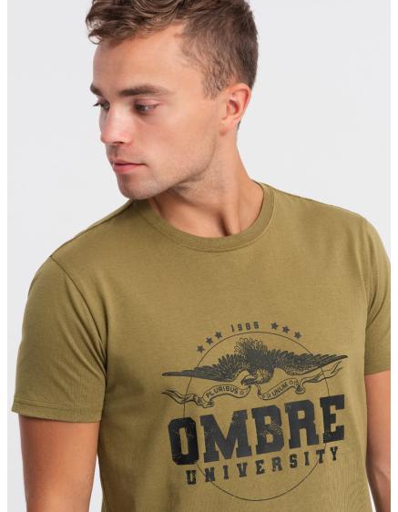 Pánské bavlněné tričko s vojenským potiskem V2 OM-TSPT-0164 khaki