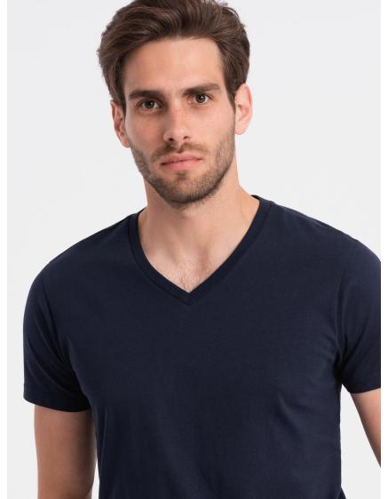 Pánské klasické bavlněné tričko s výstřihem BASIC tmavě modré