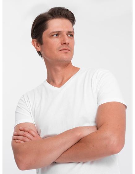 Pánské klasické bavlněné tričko s výstřihem BASIC bílé