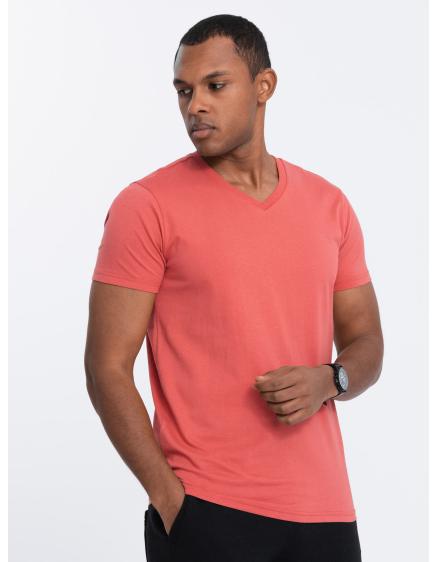 Pánské klasické bavlněné tričko s výstřihem BASIC růžové