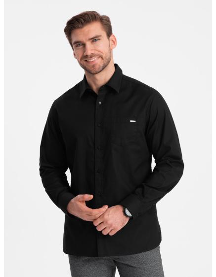Levně Pánská bavlněná košile s kapsou REGULAR FIT V1 OM-SHCS-0147 černá
