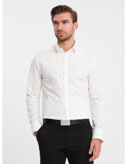 Pánská bavlněná košile SLIM FIT s kotvičkami bílá