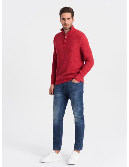 Pánský pletený svetr s rozšířeným límcem V8 OM-SWZS-0105 červený