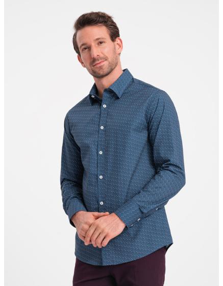Levně Pánská bavlněná vzorovaná košile SLIM FIT modrá