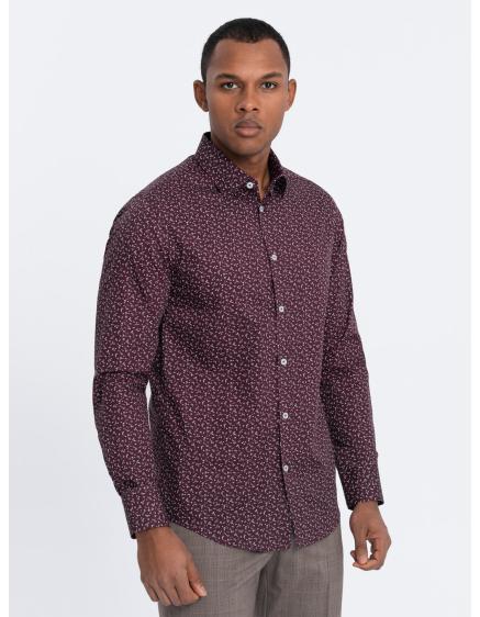 Pánská bavlněná vzorovaná košile SLIM FIT bordó