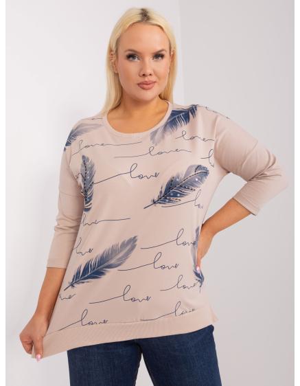 Dámská halenka plus size s 3/4 rukávy s nápisem JIMY béžová