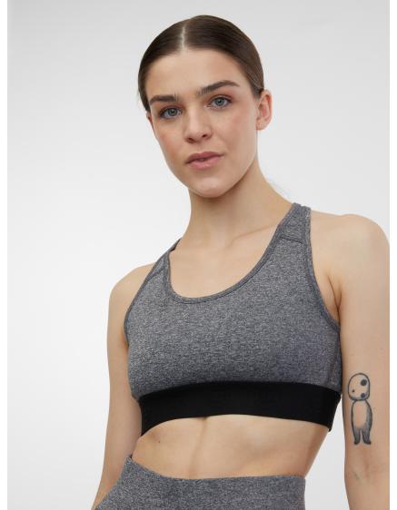 Levně Šedá dámská žíhaná sportovní podprsenka
