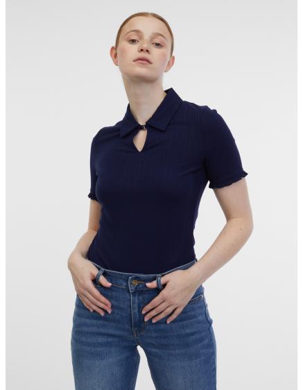 Levně Modro-krémové dámské pruhované polo tričko