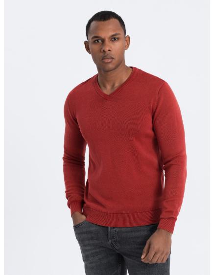 Praný pánský svetr s výstřihem do V V3 OM-SWOS-0108 červený
