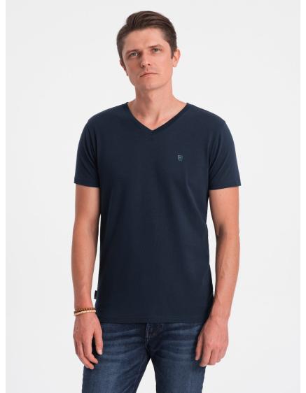 Levně Pánské tričko V-NECK s elastanem V2 OM-TSCT-0106 tmavě modré