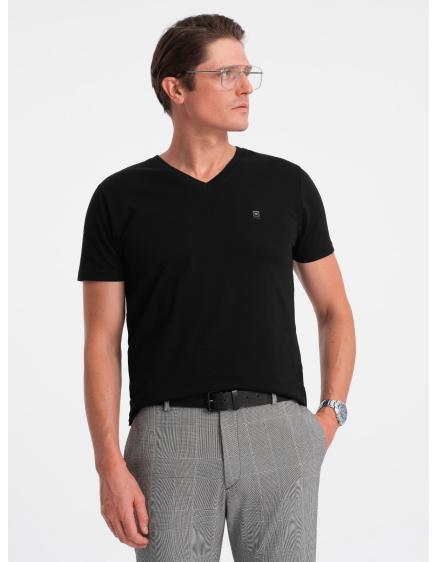 Levně Pánské tričko V-NECK s elastanem V3 OM-TSCT-0106 černé