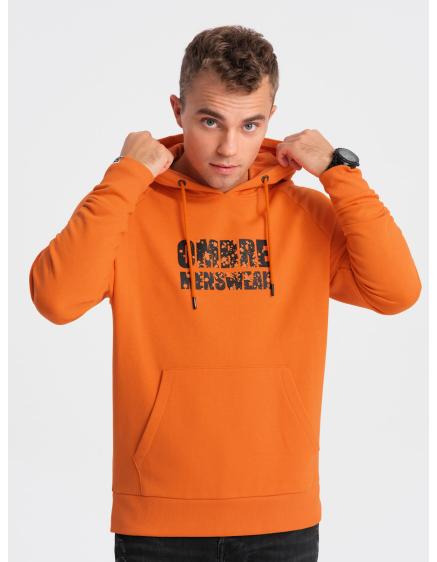 Levně Pánská klokanová mikina s kapucí a potiskem V1 OM-SSPS-0155 oranžová