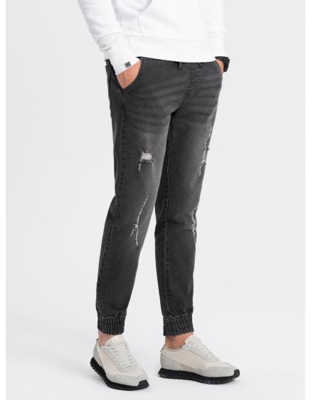 Pánské džínové kalhoty JOGGER s odřením V2 OM-PADJ-0150 černé