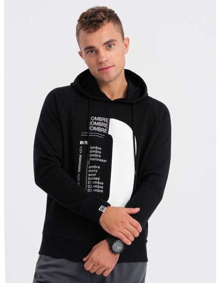 Levně Pánská mikina HOODIE s potiskem V3 OM-SSPS-0152 černá