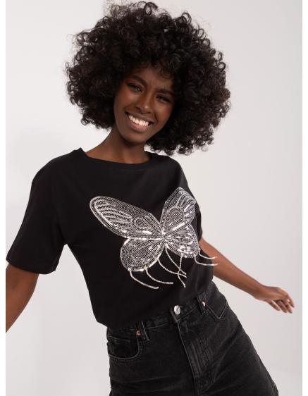 Dámské tričko s aplikacemi motýlů FLIES černé