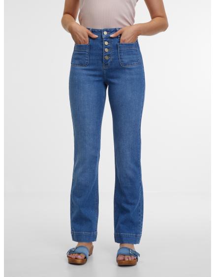 Levně Modré dámské bootcut džíny