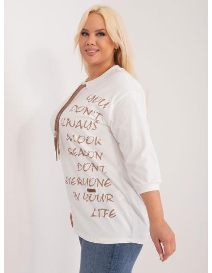 Dámská halenka z bavlny plus size DOUBLE hnědá ecru