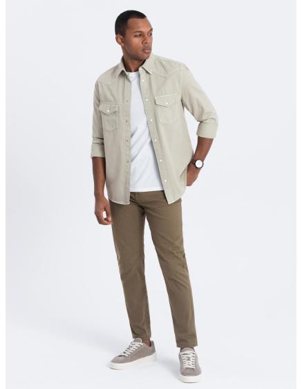 Levně Pánské chino kalhoty V3 OM-PACP-0151 olivové