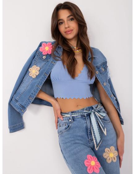 Levně Dámská bunda s aplikacemi JEANS modrá