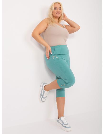 Levně Dámské kalhoty s elastickým pasem 3/4 plus size mátové